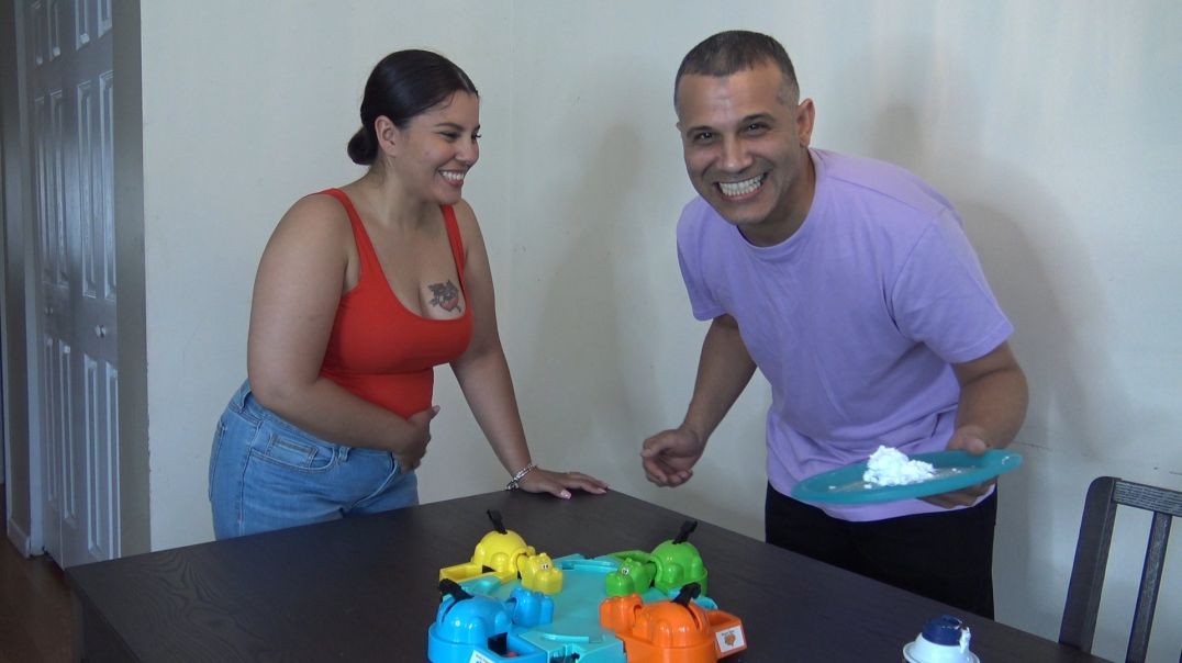HUNGRY HUNGRY HIPPOS CHALLENGE LOSER GETS PIE FACED